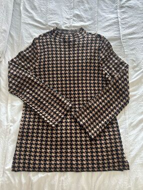 Ann Taylor Houndstooth Knit Top - Black & Tan